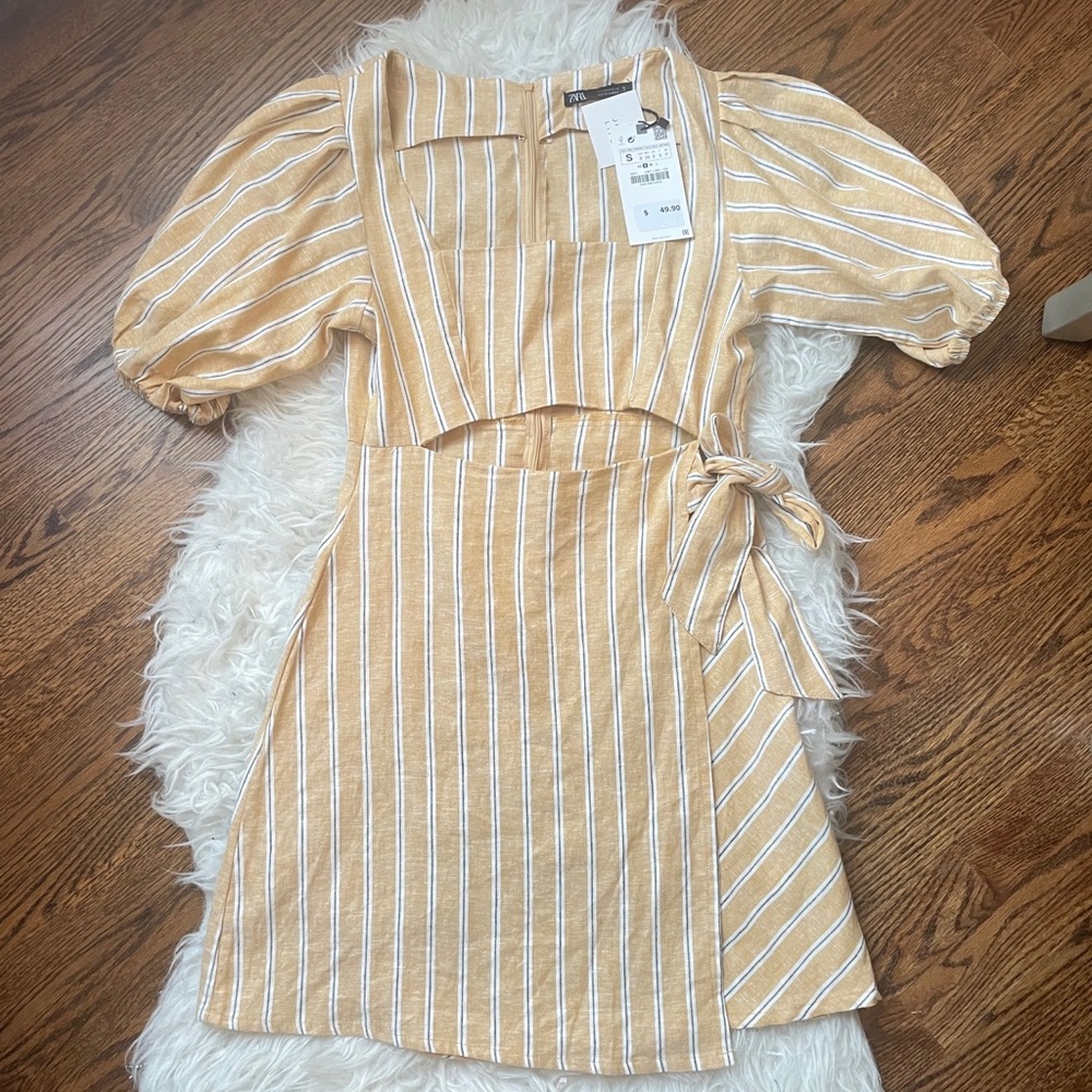 Linen blend Zara cutout dress